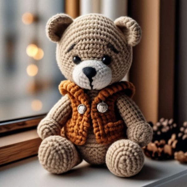 мишка Фото вязаной игрушки бежевого медвежонка